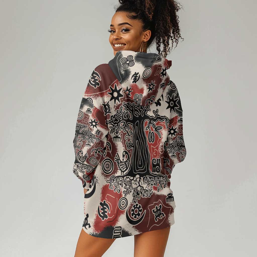 Adinkra Baobab Roots Hoodie Dress African Ancestral Spirit Design - African Pride