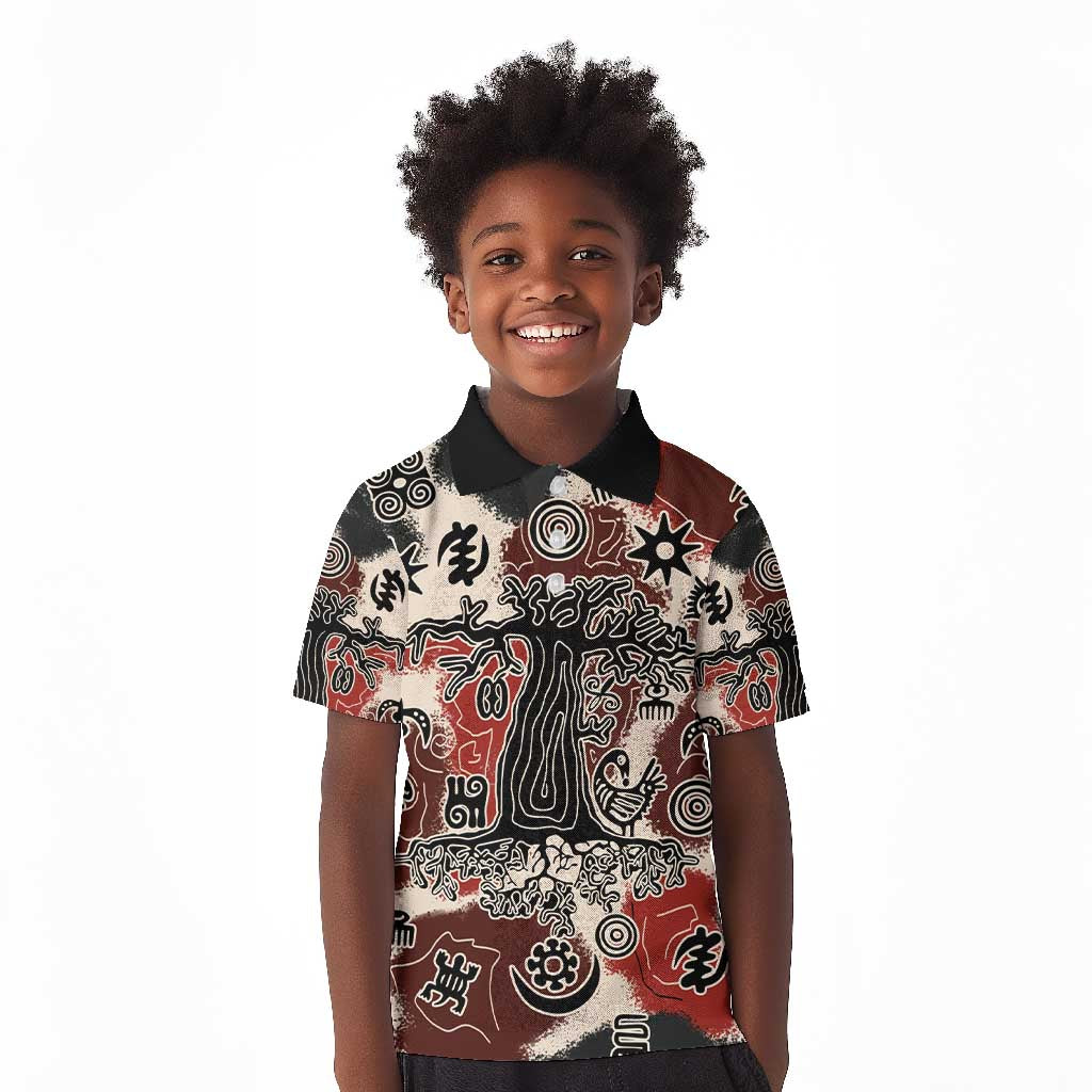 Adinkra Baobab Roots Kid Polo Shirt African Ancestral Spirit Design - African Pride