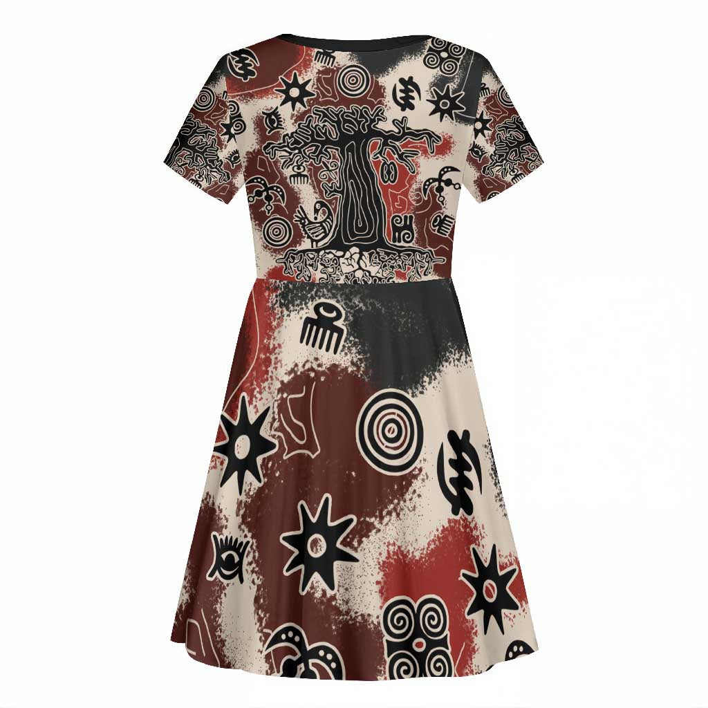 Adinkra Baobab Roots Kid Short Sleeve Dress African Ancestral Spirit Design - African Pride