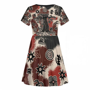 Adinkra Baobab Roots Kid Short Sleeve Dress African Ancestral Spirit Design - African Pride