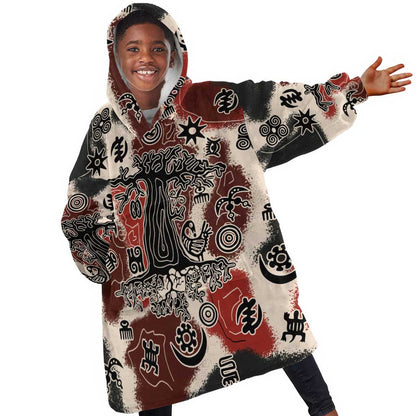 Adinkra Baobab Roots Kid Wearable Blanket Hoodie African Ancestral Spirit Design - African Pride