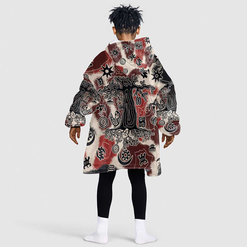 Adinkra Baobab Roots Kid Wearable Blanket Hoodie African Ancestral Spirit Design - African Pride