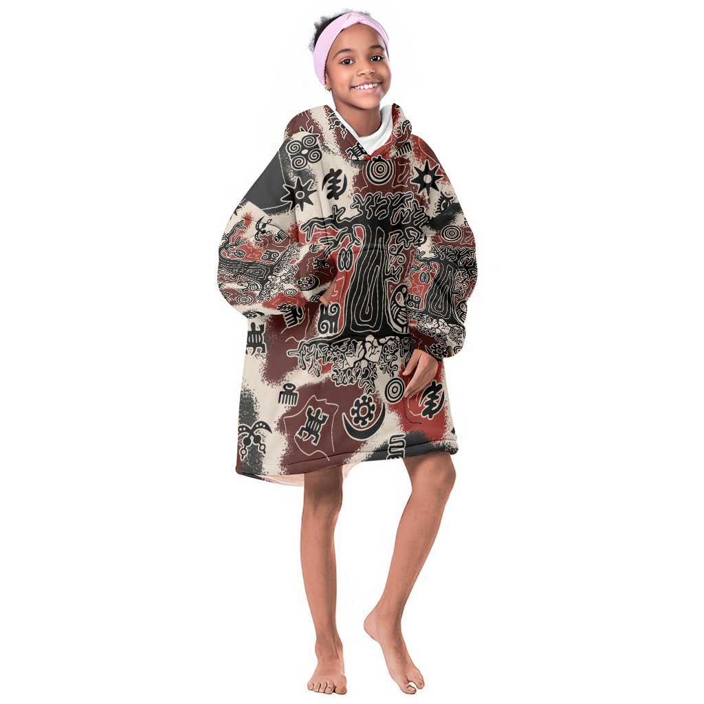 Adinkra Baobab Roots Kid Wearable Blanket Hoodie African Ancestral Spirit Design - African Pride
