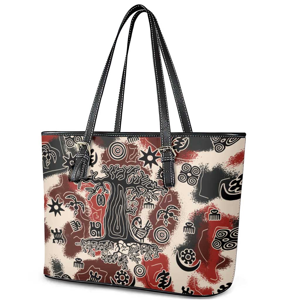 Adinkra Baobab Roots Leather Tote Bag African Ancestral Spirit Design - African Pride