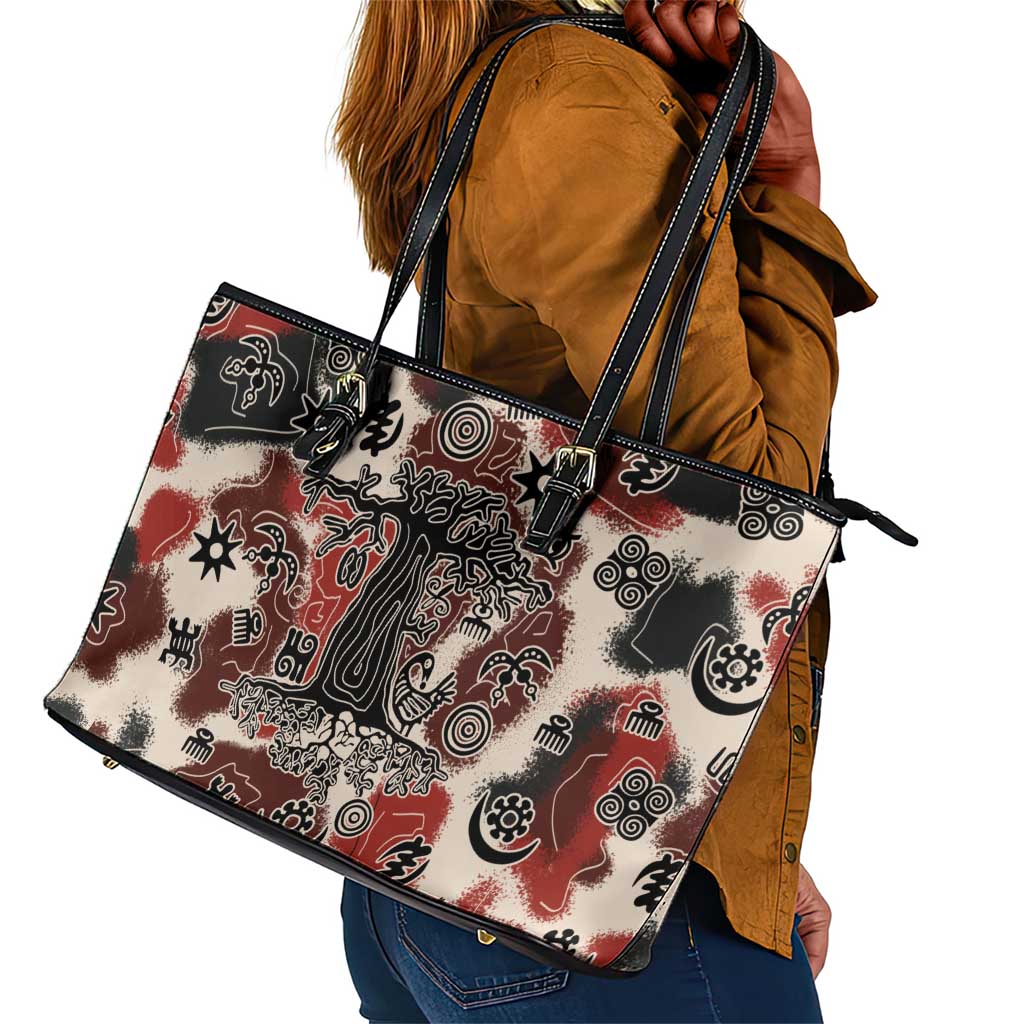 Adinkra Baobab Roots Leather Tote Bag African Ancestral Spirit Design - African Pride