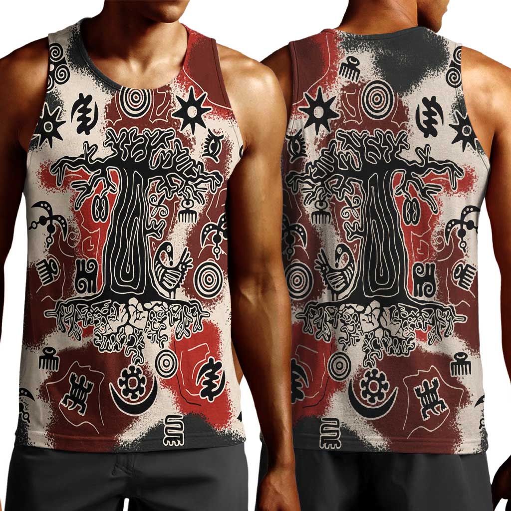 Adinkra Baobab Roots Men Tank Top African Ancestral Spirit Design - African Pride