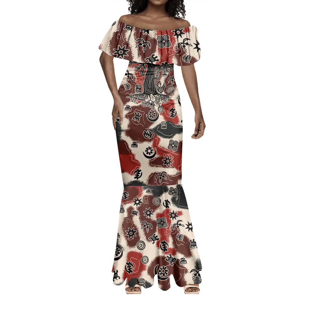 Adinkra Baobab Roots Mermaid Dress African Ancestral Spirit Design - African Pride