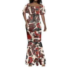 Adinkra Baobab Roots Mermaid Dress African Ancestral Spirit Design - African Pride