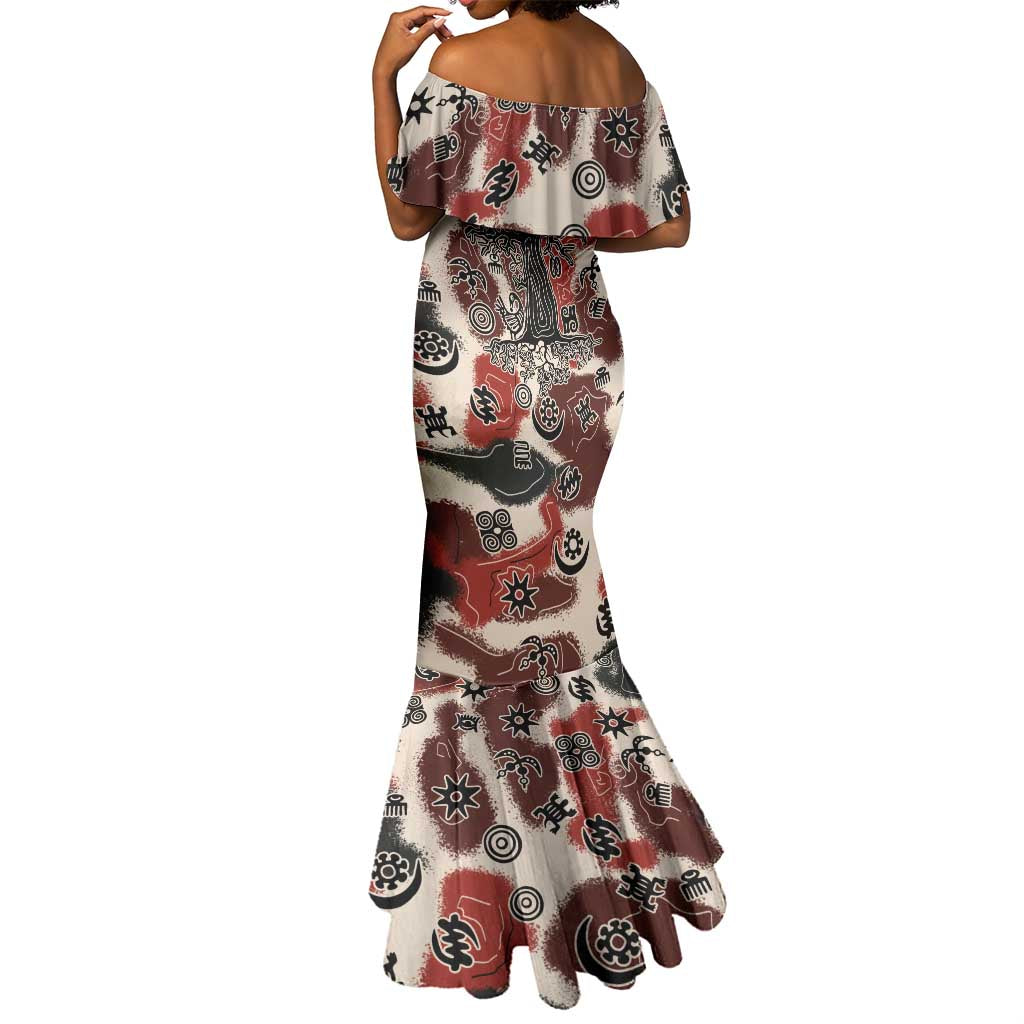 Adinkra Baobab Roots Mermaid Dress African Ancestral Spirit Design - African Pride