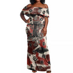 Adinkra Baobab Roots Off Shoulder Maxi Dress African Ancestral Spirit Design - African Pride