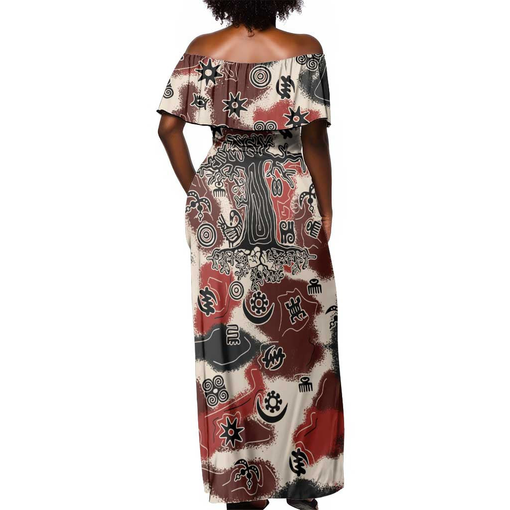 Adinkra Baobab Roots Off Shoulder Maxi Dress African Ancestral Spirit Design - African Pride
