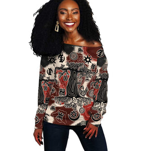 Adinkra Baobab Roots Off Shoulder Sweater African Ancestral Spirit Design - African Pride