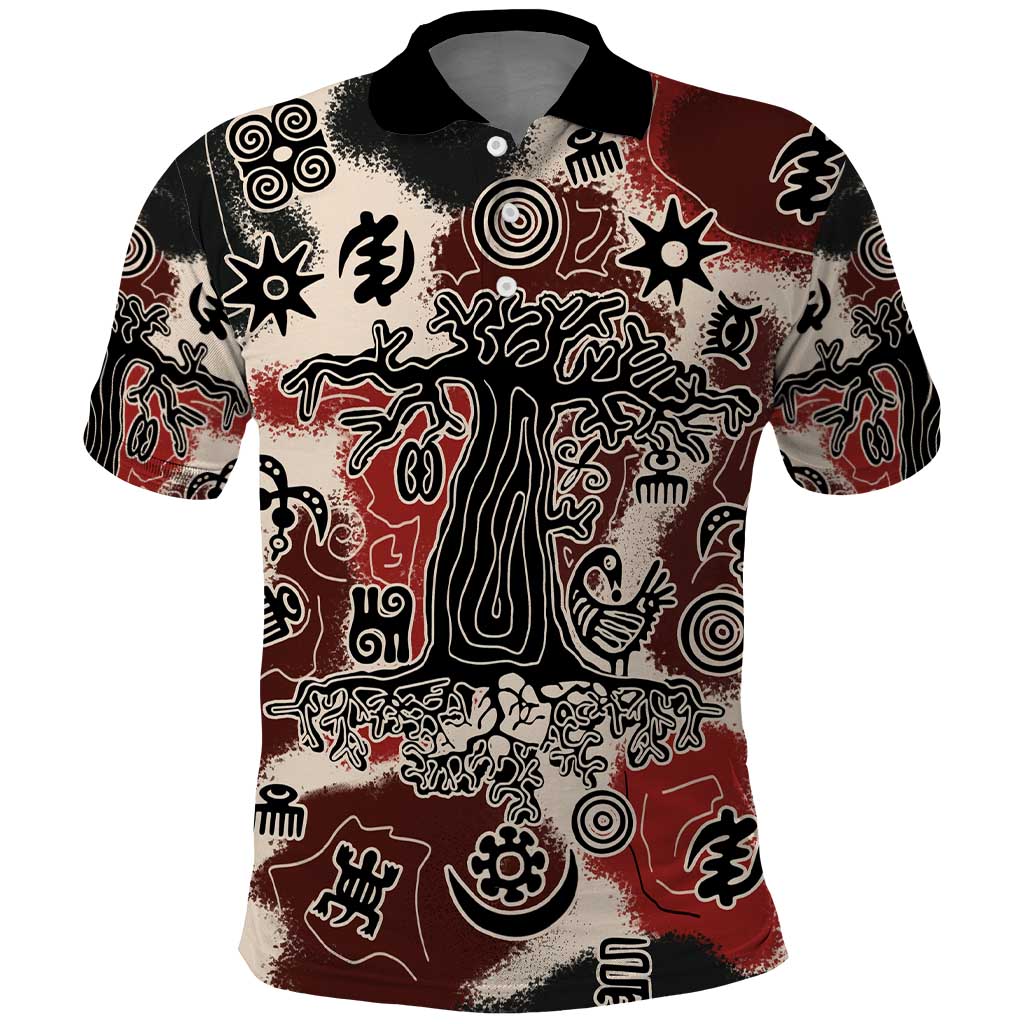 Adinkra Baobab Roots Polo Shirt African Ancestral Spirit Design - African Pride