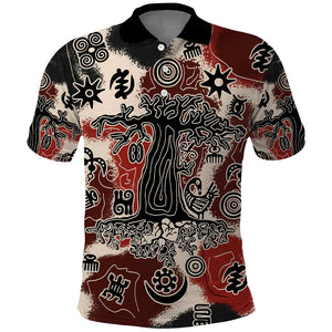 Adinkra Baobab Roots Polo Shirt African Ancestral Spirit Design - African Pride