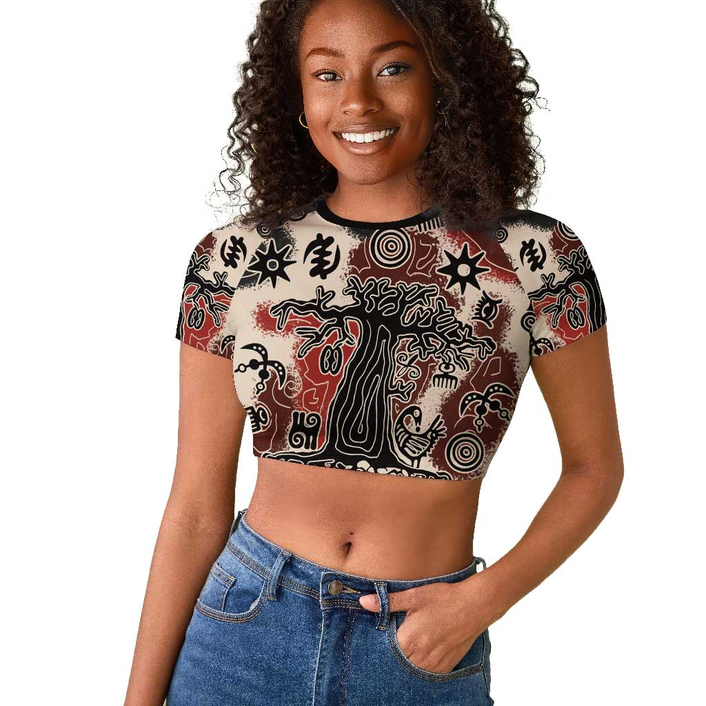 Adinkra Baobab Roots Raglan Cropped T shirt African Ancestral Spirit Design - African Pride