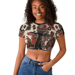 Adinkra Baobab Roots Raglan Cropped T shirt African Ancestral Spirit Design - African Pride