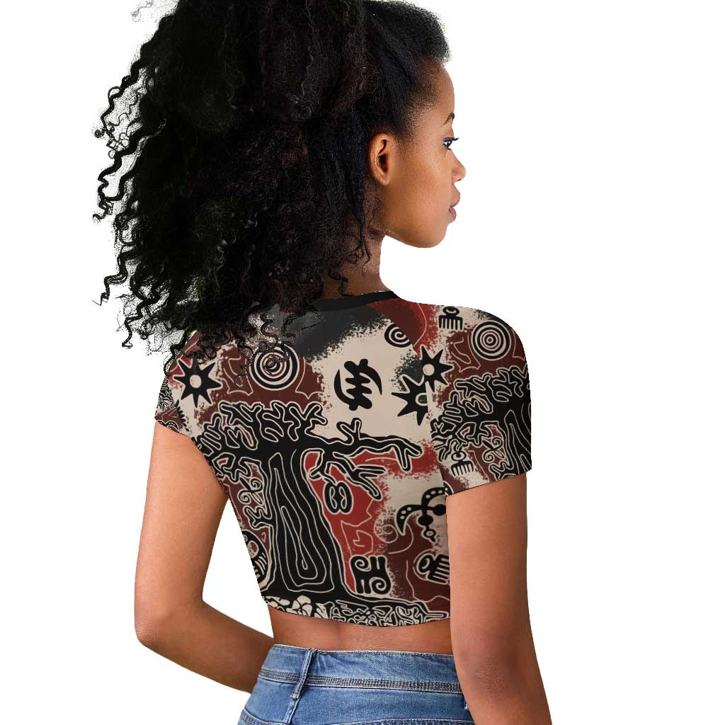 Adinkra Baobab Roots Raglan Cropped T shirt African Ancestral Spirit Design - African Pride