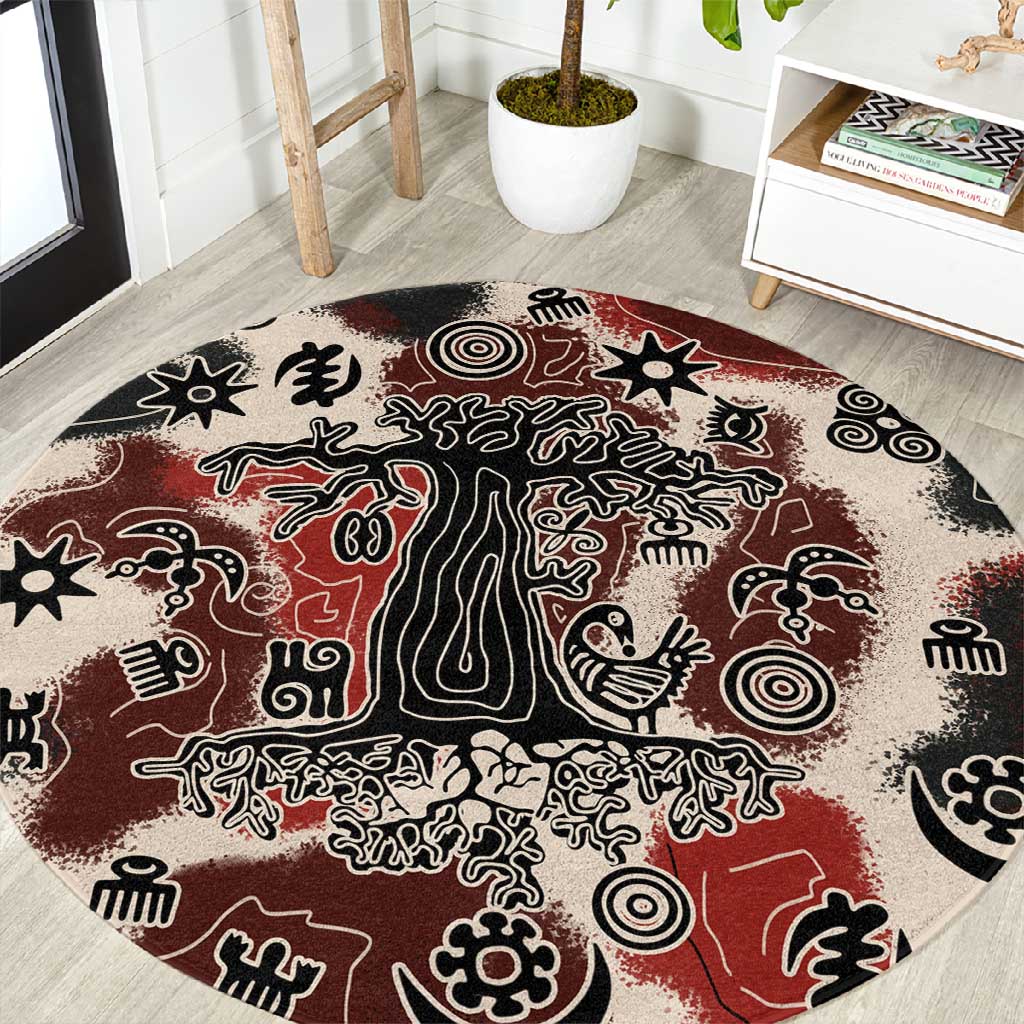 Adinkra Baobab Roots Round Carpet African Ancestral Spirit Design - African Pride
