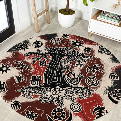 Adinkra Baobab Roots Round Carpet African Ancestral Spirit Design - African Pride