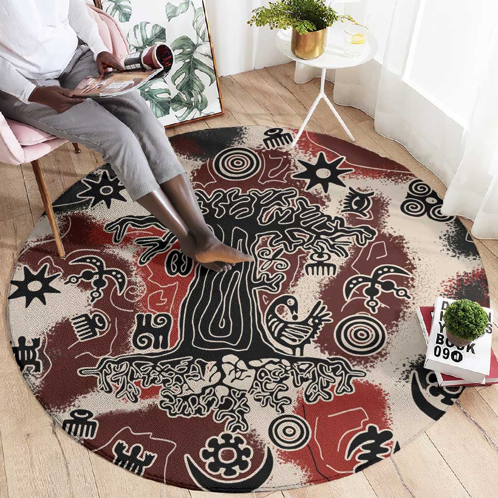 Adinkra Baobab Roots Round Carpet African Ancestral Spirit Design - African Pride