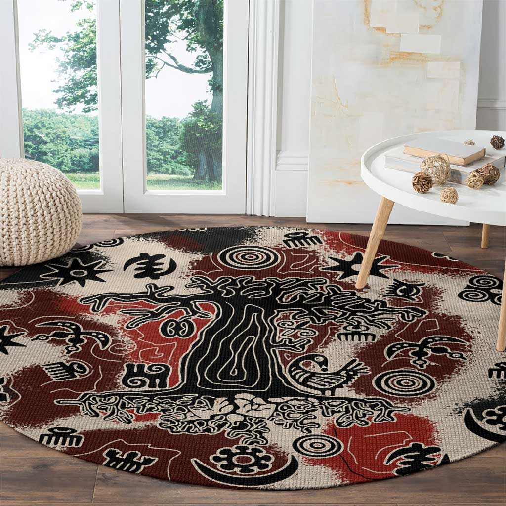 Adinkra Baobab Roots Round Carpet African Ancestral Spirit Design - African Pride