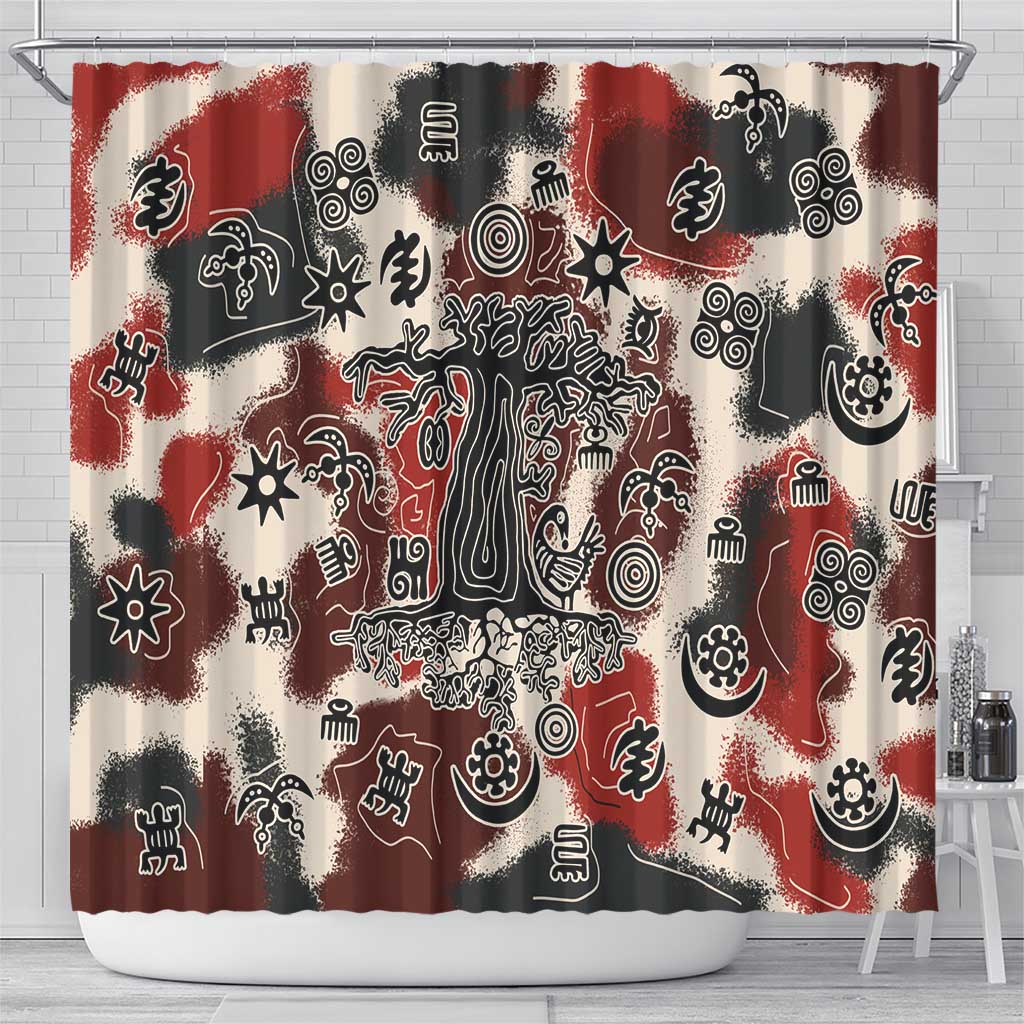 Adinkra Baobab Roots Shower Curtain African Ancestral Spirit Design - African Pride