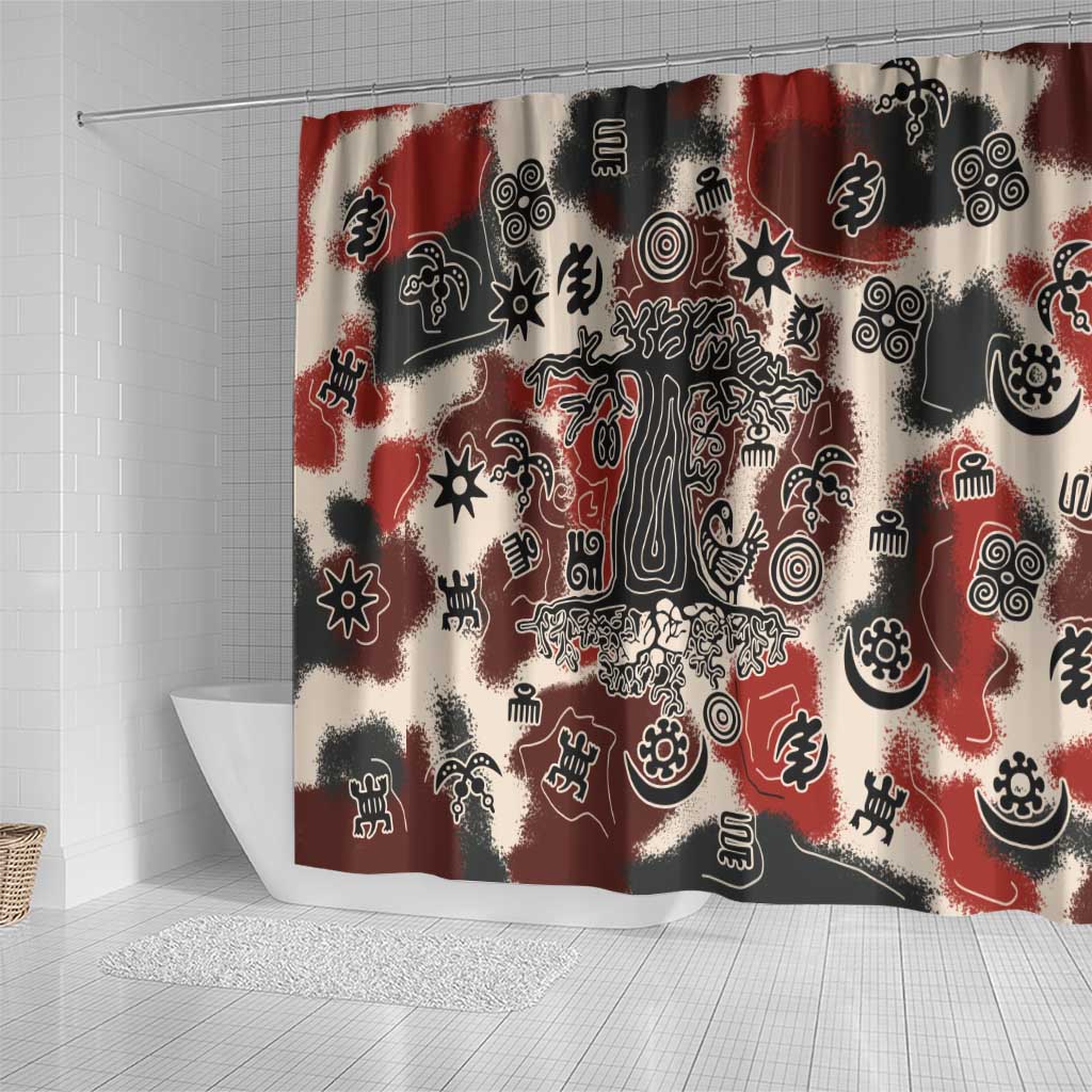 Adinkra Baobab Roots Shower Curtain African Ancestral Spirit Design - African Pride