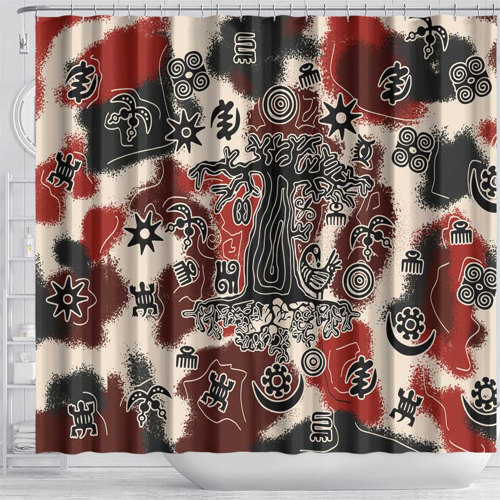 Adinkra Baobab Roots Shower Curtain African Ancestral Spirit Design - African Pride