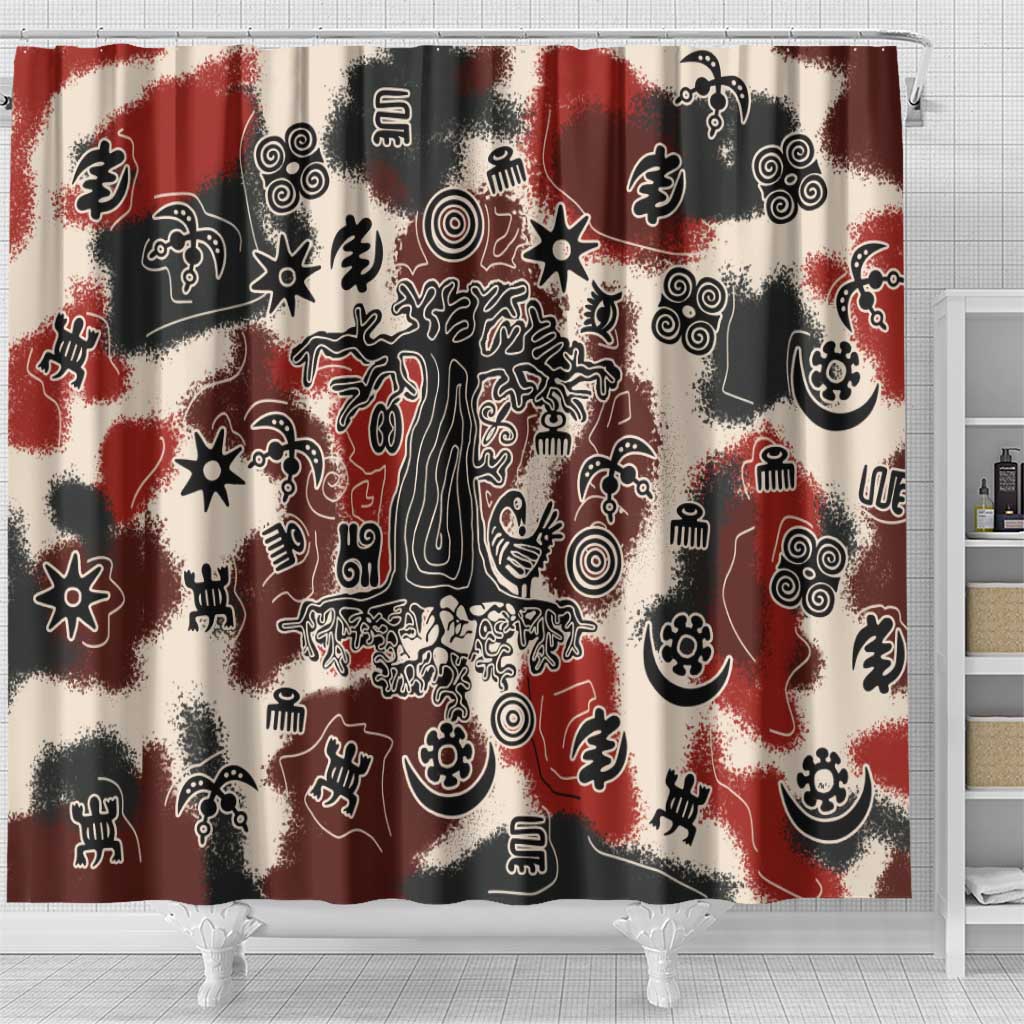 Adinkra Baobab Roots Shower Curtain African Ancestral Spirit Design - African Pride