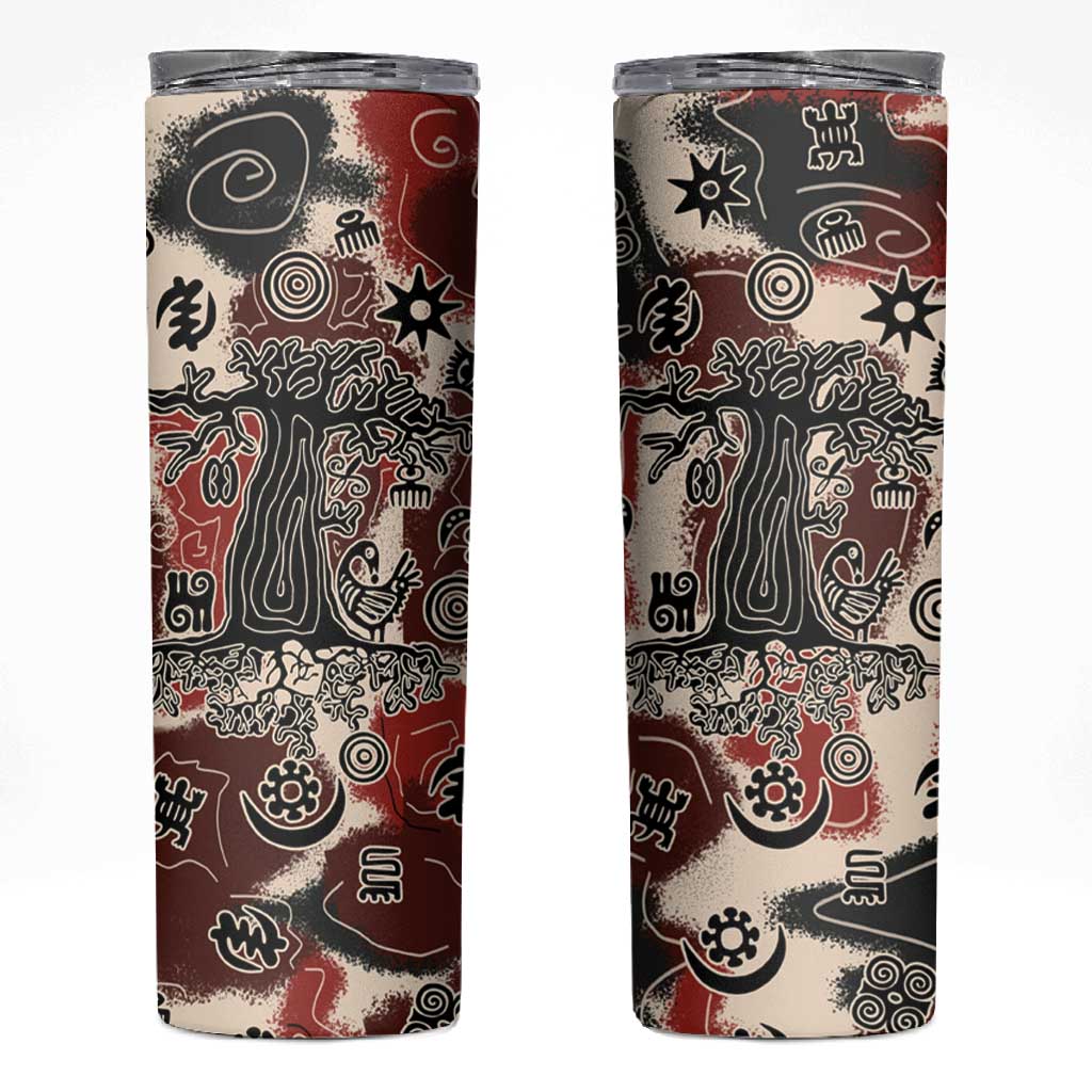 Adinkra Baobab Roots Skinny Tumbler African Ancestral Spirit Design - African Pride