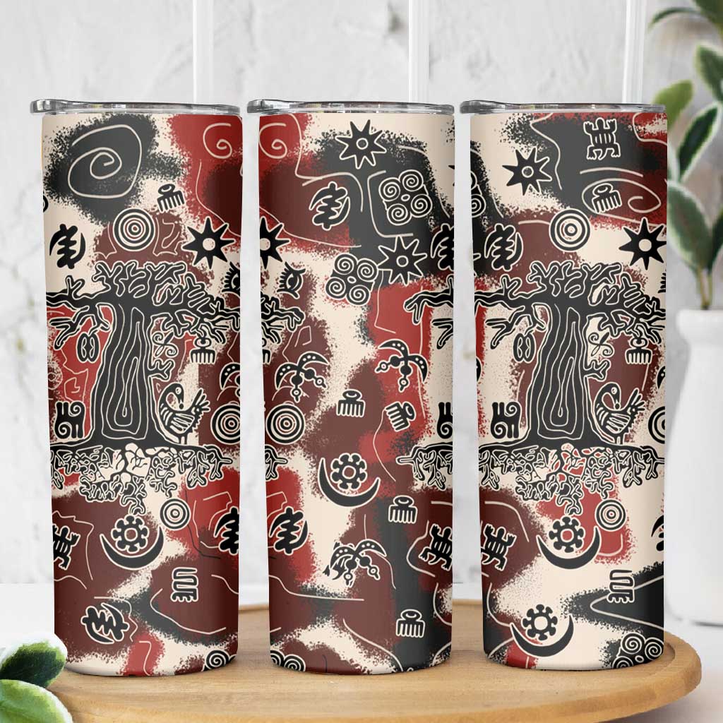Adinkra Baobab Roots Skinny Tumbler African Ancestral Spirit Design - African Pride
