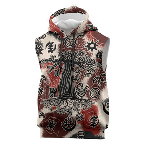 Adinkra Baobab Roots Sleeveless Hoodie African Ancestral Spirit Design - African Pride