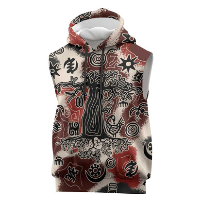 Adinkra Baobab Roots Sleeveless Hoodie African Ancestral Spirit Design - African Pride