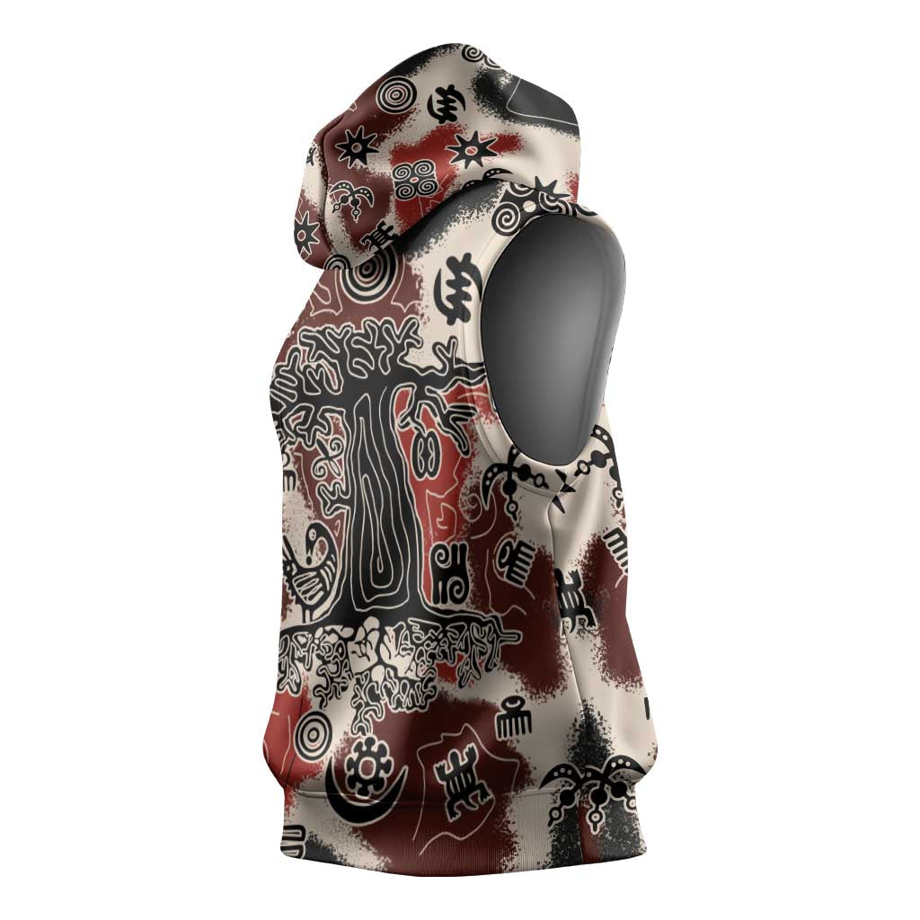 Adinkra Baobab Roots Sleeveless Hoodie African Ancestral Spirit Design - African Pride