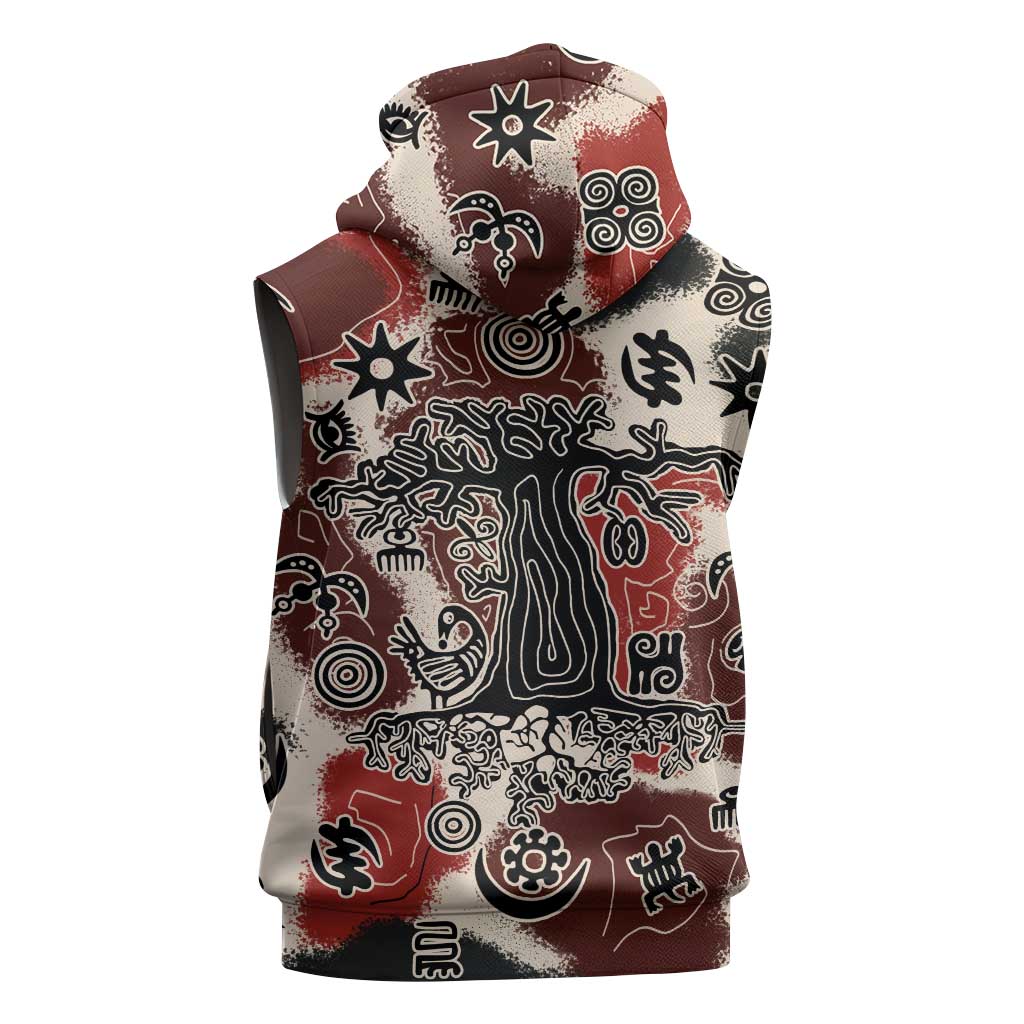 Adinkra Baobab Roots Sleeveless Zip Hoodie African Ancestral Spirit Design - African Pride