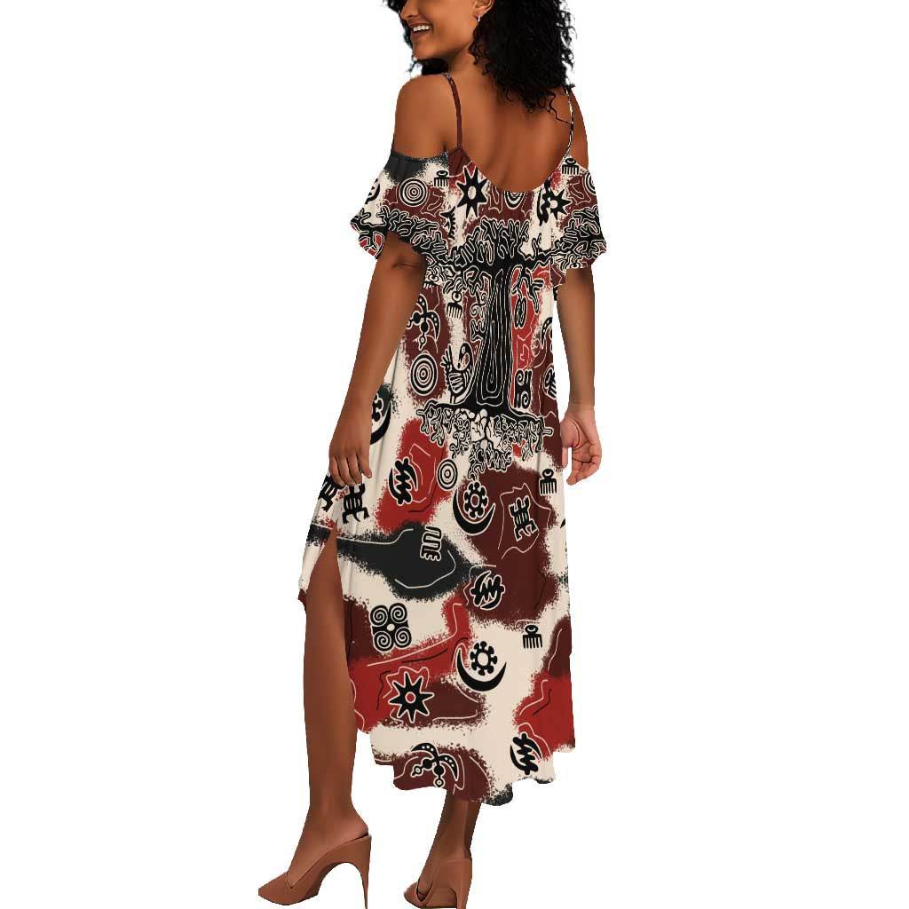 Adinkra Baobab Roots Summer Maxi Dress African Ancestral Spirit Design - African Pride