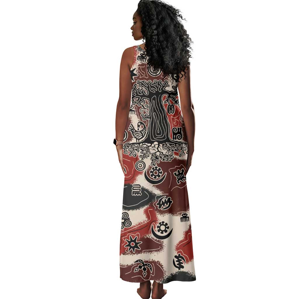 Adinkra Baobab Roots Tank Maxi Dress African Ancestral Spirit Design - African Pride