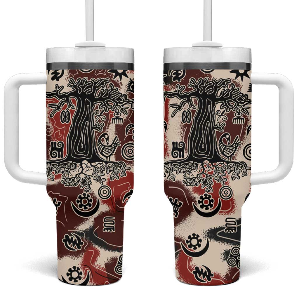 Adinkra Baobab Roots Tumbler With Handle African Ancestral Spirit Design - African Pride