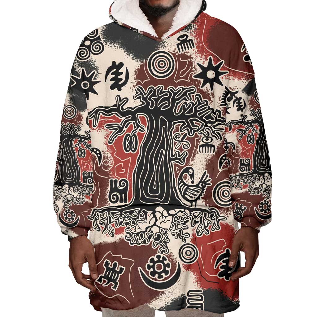 Adinkra Baobab Roots Wearable Blanket Hoodie African Ancestral Spirit Design - African Pride