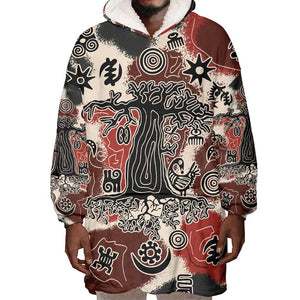 Adinkra Baobab Roots Wearable Blanket Hoodie African Ancestral Spirit Design - African Pride