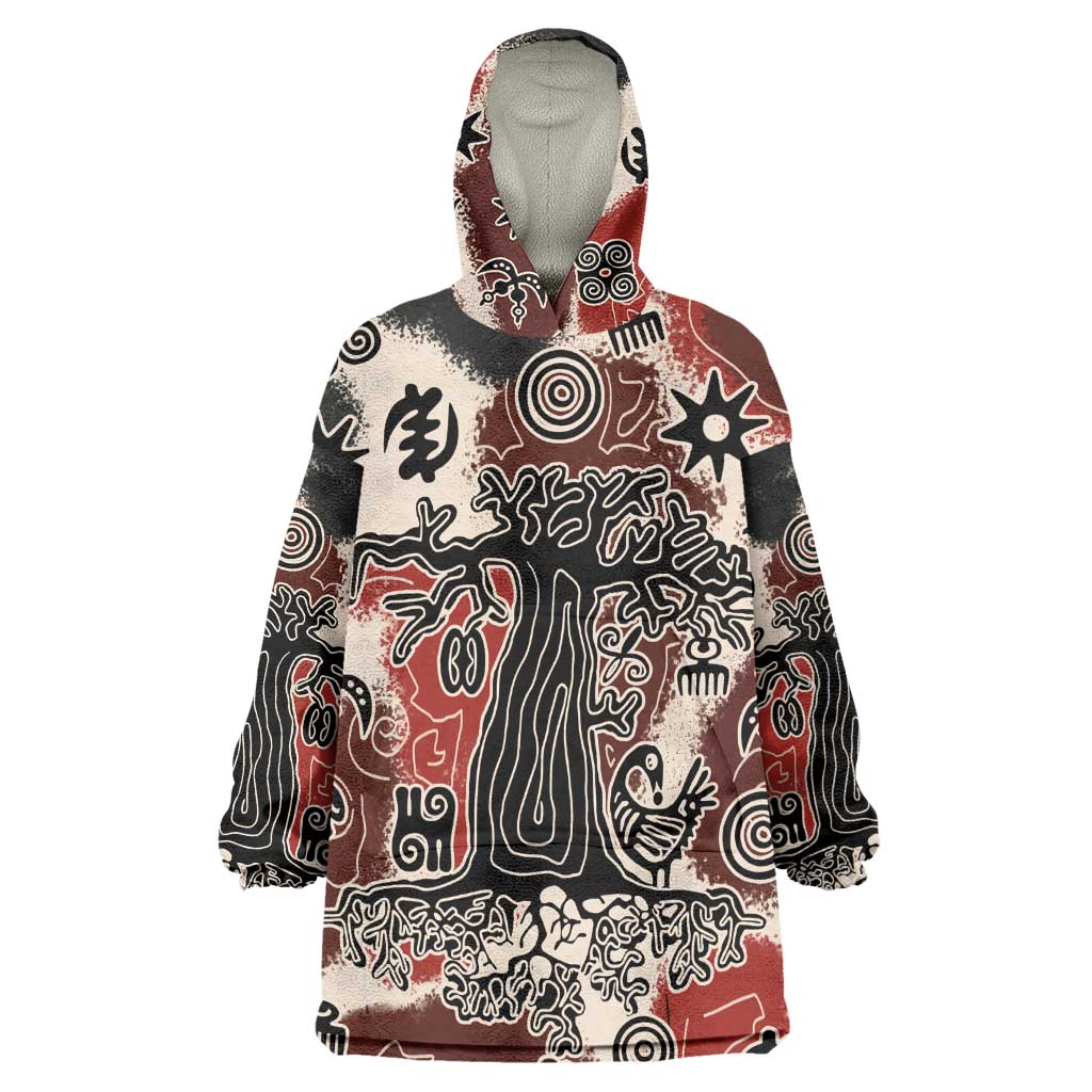 Adinkra Baobab Roots Wearable Blanket Hoodie African Ancestral Spirit Design - African Pride