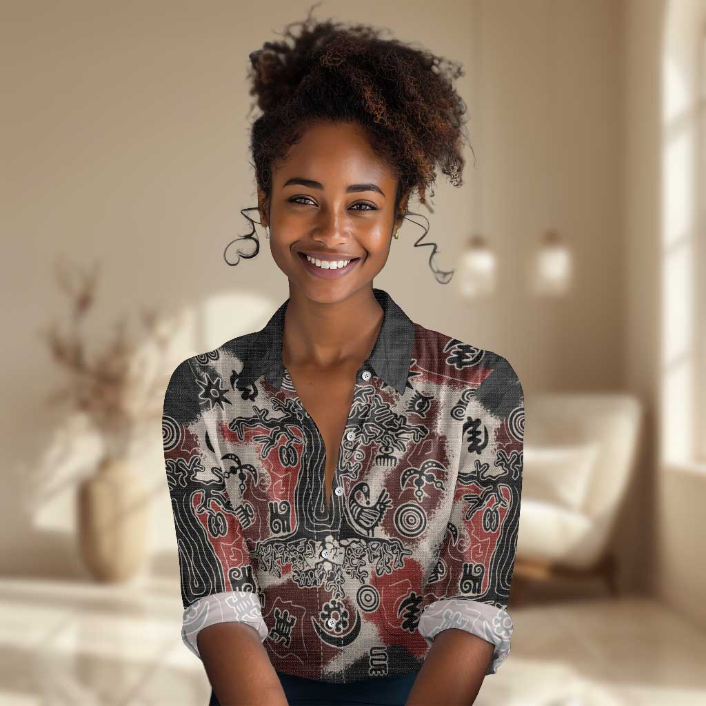 Adinkra Baobab Roots Women Casual Shirt African Ancestral Spirit Design - African Pride