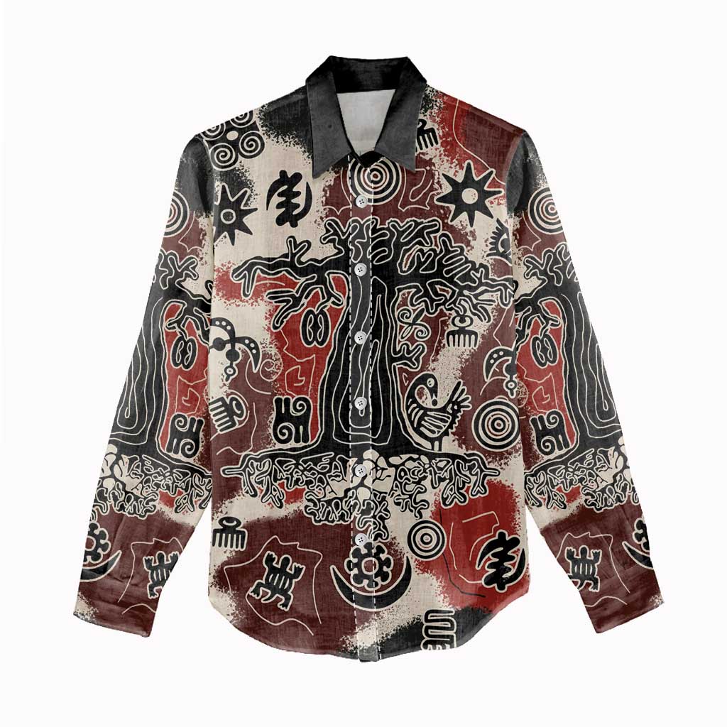 Adinkra Baobab Roots Women Casual Shirt African Ancestral Spirit Design - African Pride