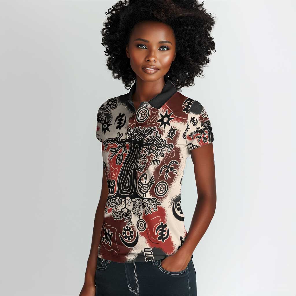 Adinkra Baobab Roots Women Polo Shirt African Ancestral Spirit Design - African Pride