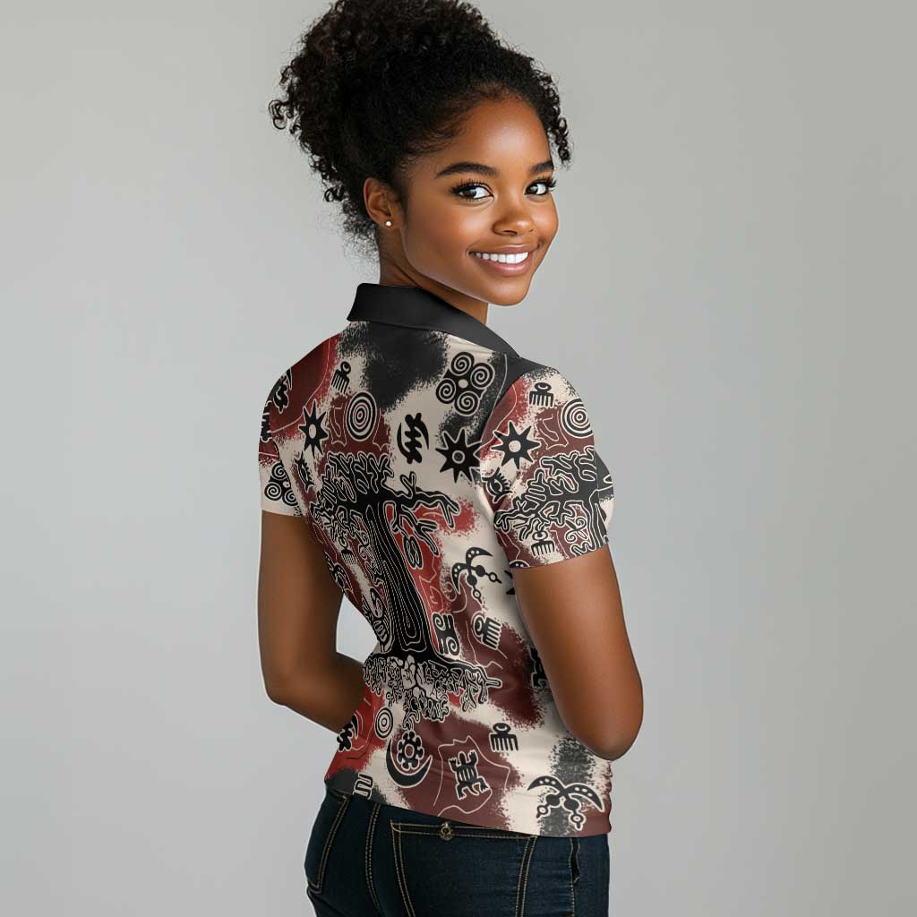 Adinkra Baobab Roots Women Polo Shirt African Ancestral Spirit Design - African Pride