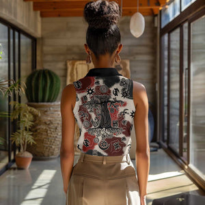 Adinkra Baobab Roots Women Sleeveless Polo Shirt African Ancestral Spirit Design - African Pride