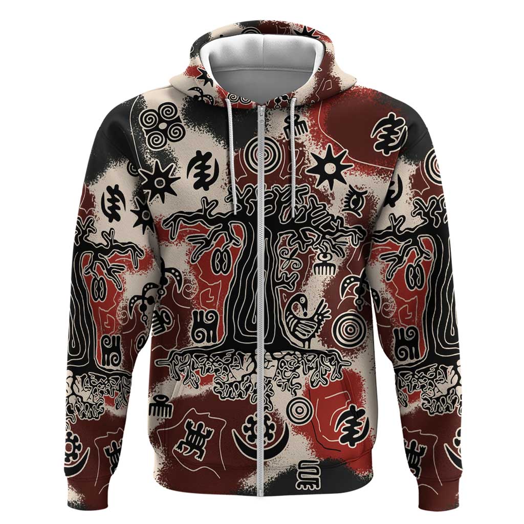 Adinkra Baobab Roots Zip Hoodie African Ancestral Spirit Design - African Pride