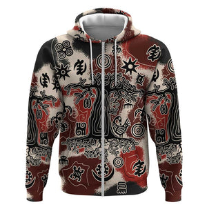 Adinkra Baobab Roots Zip Hoodie African Ancestral Spirit Design - African Pride