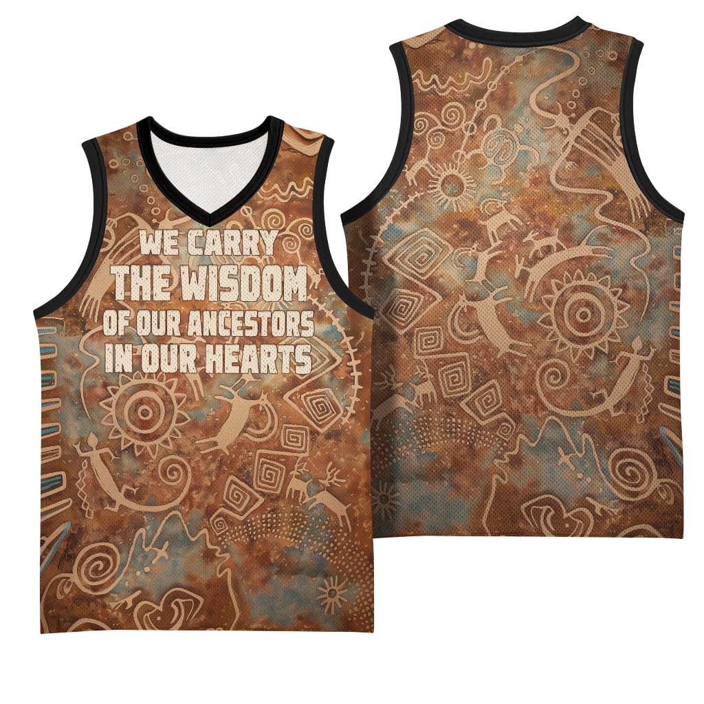 We Carry The Wisdom Basketball Jersey Indigenous Spirit Quote Art - African Pride