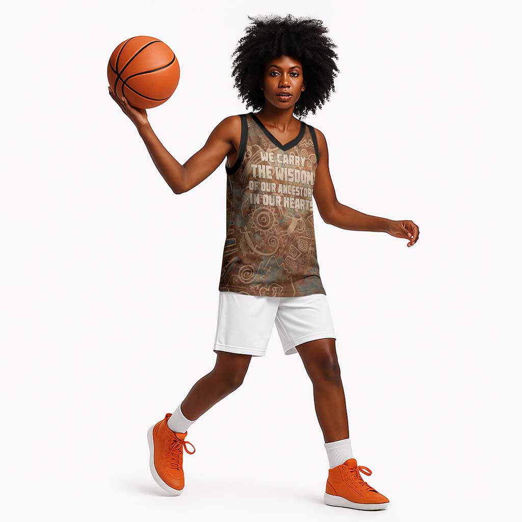 We Carry The Wisdom Basketball Jersey Indigenous Spirit Quote Art - African Pride
